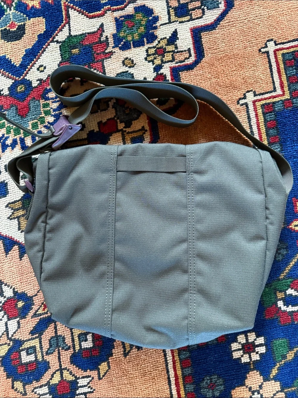 Timbuk2 Olive Green Messenger Bag with Purple Buckle Accent